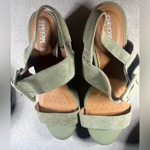 Geox Respira Suede Platform Wedge Sandals Olive Green Comfort